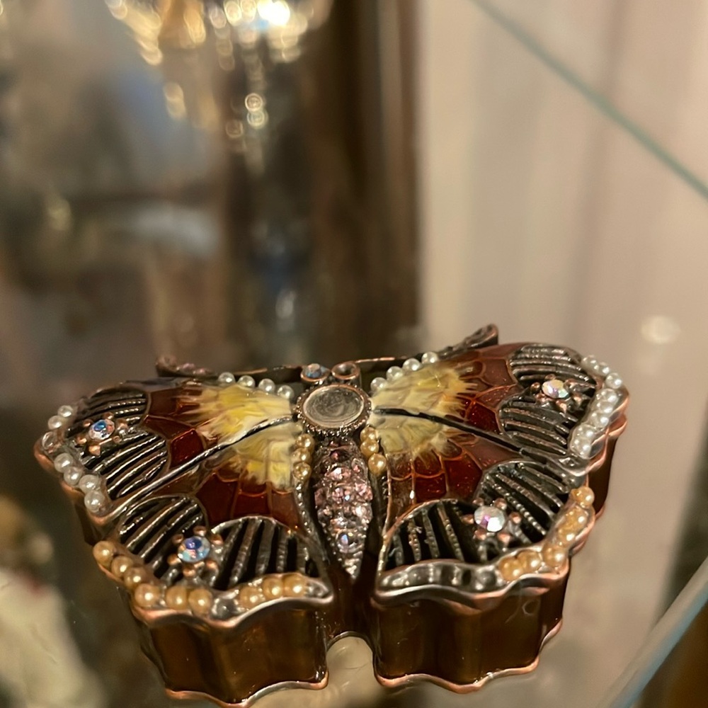 SOLD Butterfly with Crystals Trinket Box